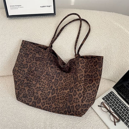 Leopard Print Faux Suede Tote Bag