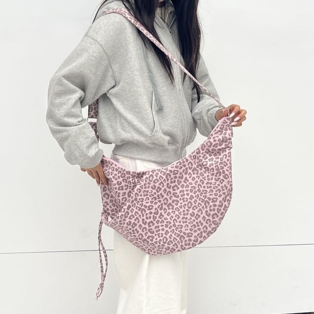 Leopard Print Faux Suede Crossbody Bag