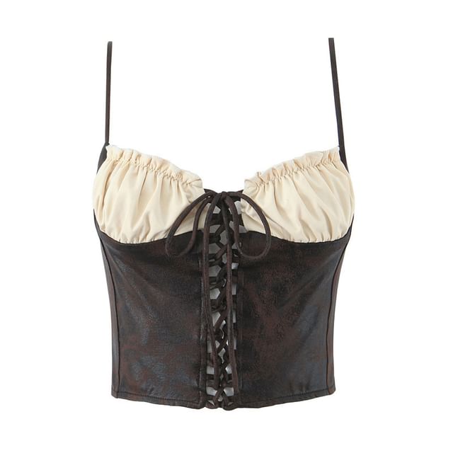 Two-Tone Lace-Up Crop Cami