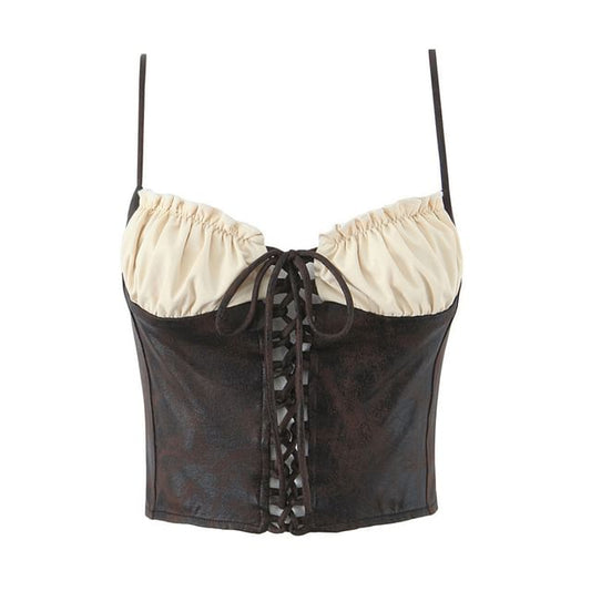 Two-Tone Lace-Up Crop Cami