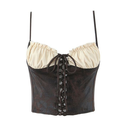 Two-Tone Lace-Up Crop Cami
