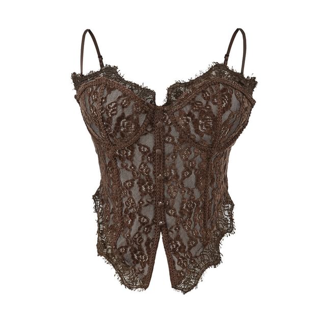 Button-Front Lace Corset Crop Top