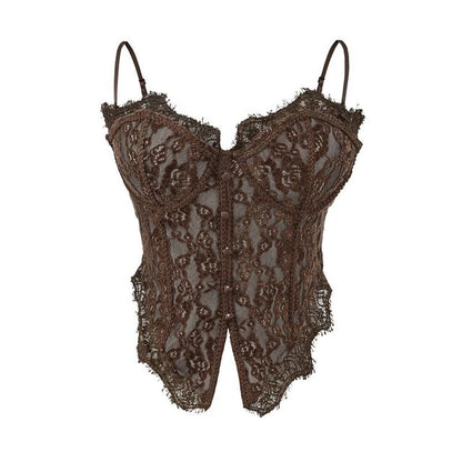 Button-Front Lace Corset Crop Top