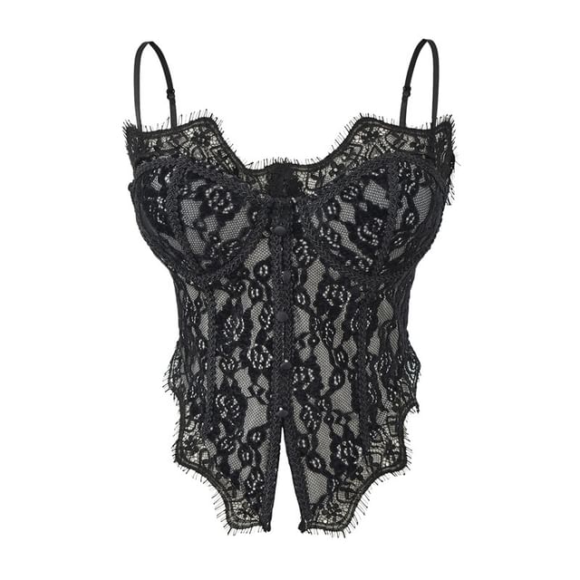 Button-Front Lace Corset Crop Top