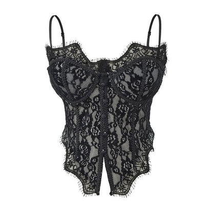 Button-Front Lace Corset Crop Top