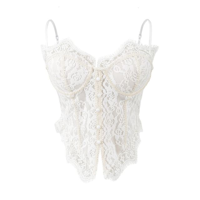 Button-Front Lace Corset Crop Top