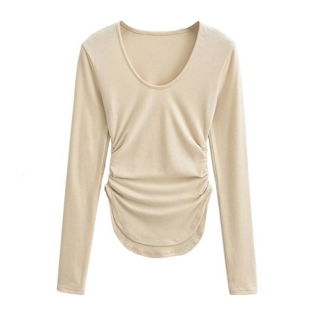 Scoop Hem Solid Tee with Long Sleeves