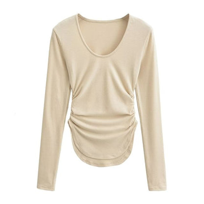 Scoop Hem Solid Tee with Long Sleeves