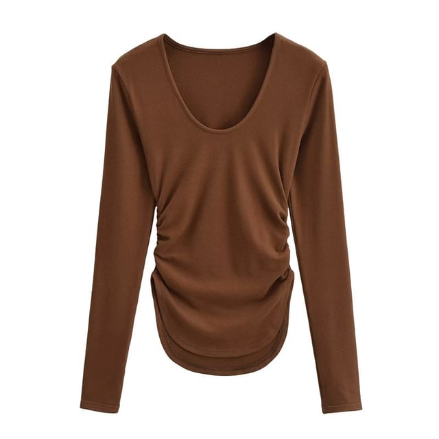 Scoop Hem Solid Tee with Long Sleeves