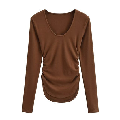 Scoop Hem Solid Tee with Long Sleeves