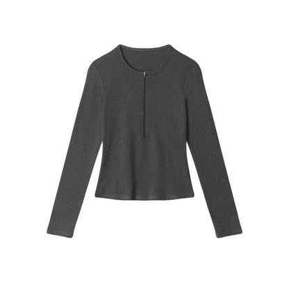 Slim-Fit Half-Zip Round Neck Long Sleeve Pullover