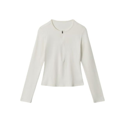 Slim-Fit Half-Zip Round Neck Long Sleeve Pullover
