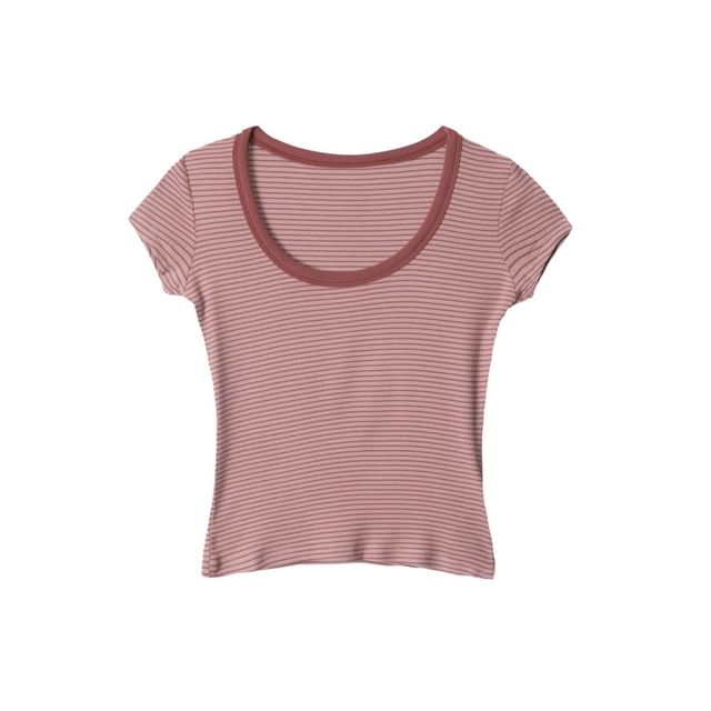 Scoop Neck Striped Slim-Fit Short-Sleeve Tee