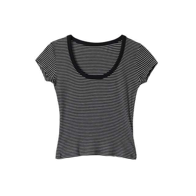 Scoop Neck Striped Slim-Fit Short-Sleeve Tee