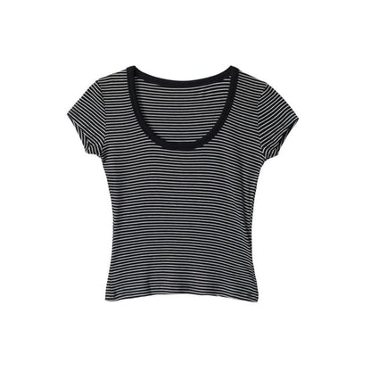 Scoop Neck Striped Slim-Fit Short-Sleeve Tee