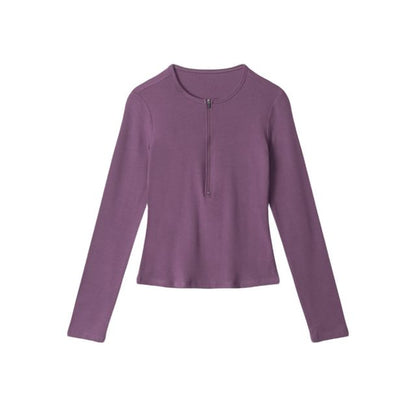 Slim-Fit Half-Zip Round Neck Long Sleeve Pullover