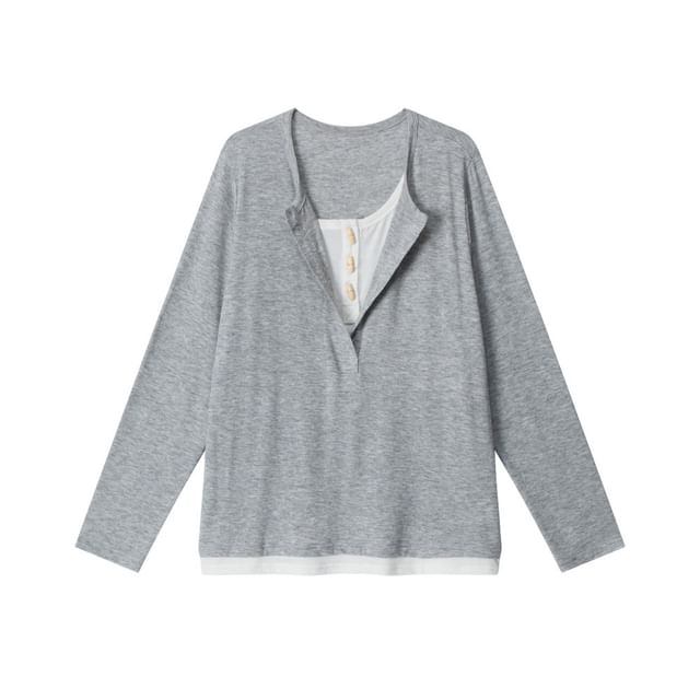 Relaxed Color-Block Long Sleeve Tee with Faux Layer