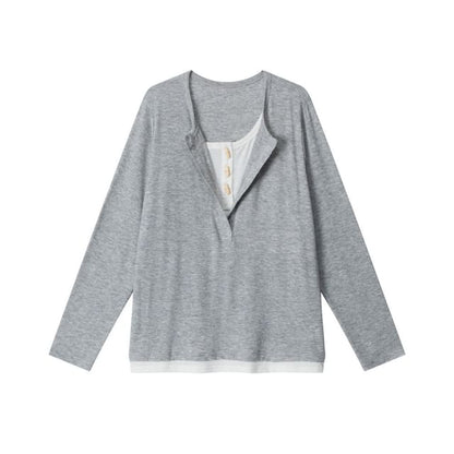 Relaxed Color-Block Long Sleeve Tee with Faux Layer