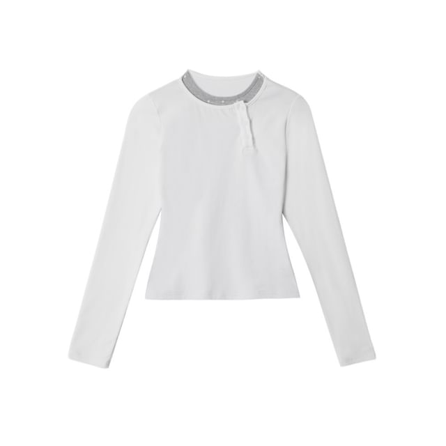 Color-Block Round Neck Crop Tee with Long Sleeves