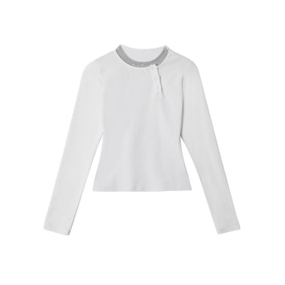 Color-Block Round Neck Crop Tee with Long Sleeves