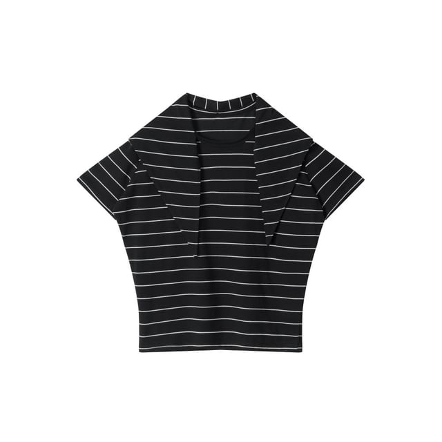 Tie Neck Striped Loose-Fit Short-Sleeve Tee