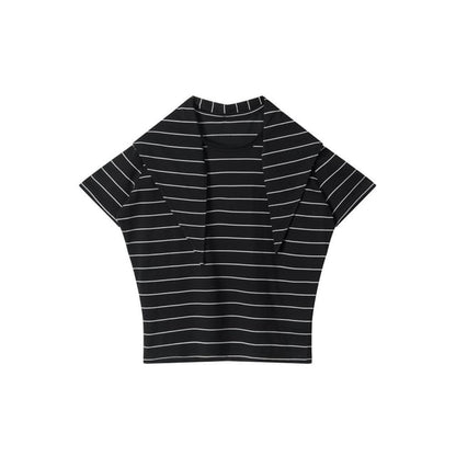 Tie Neck Striped Loose-Fit Short-Sleeve Tee