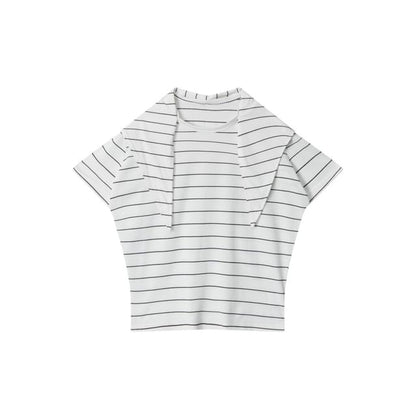 Tie Neck Striped Loose-Fit Short-Sleeve Tee