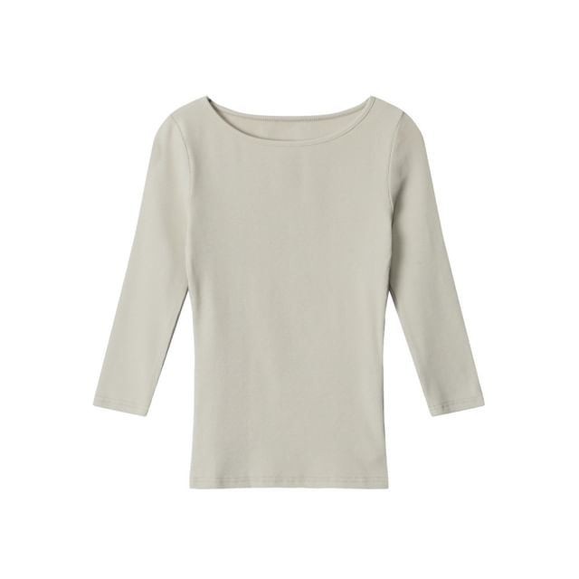 Ribbed Boatneck Slim-Fit Elbow-Sleeve Top