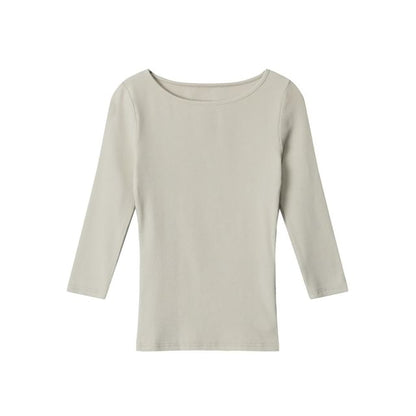 Ribbed Boatneck Slim-Fit Elbow-Sleeve Top