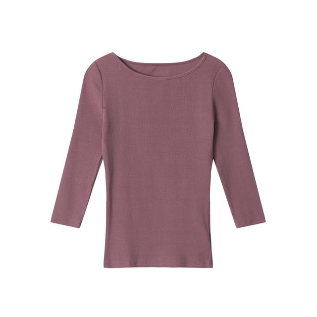 Ribbed Boatneck Slim-Fit Elbow-Sleeve Top