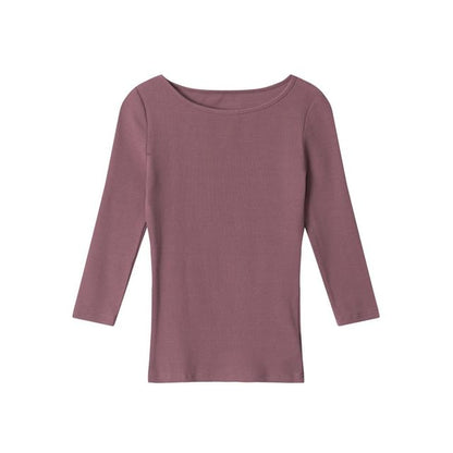 Ribbed Boatneck Slim-Fit Elbow-Sleeve Top