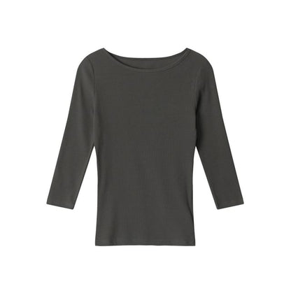 Ribbed Boatneck Slim-Fit Elbow-Sleeve Top