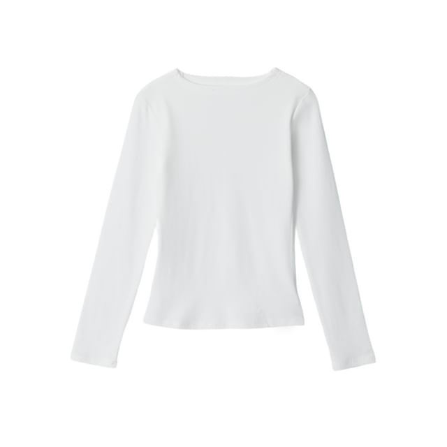 Boatneck Solid Slim-Fit Long-Sleeve Tee