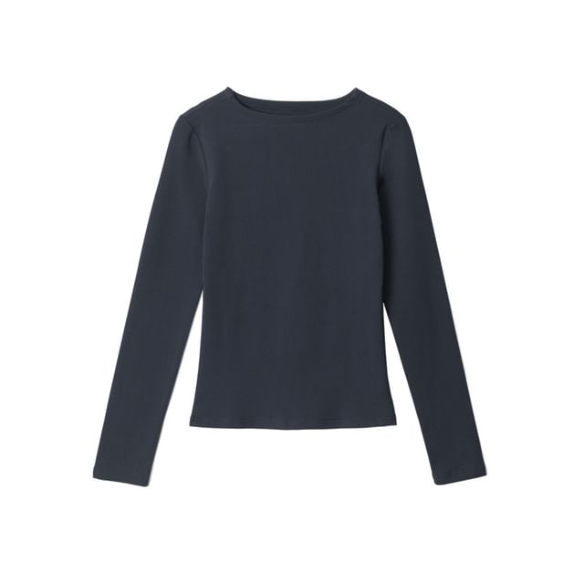 Boatneck Solid Slim-Fit Long-Sleeve Tee