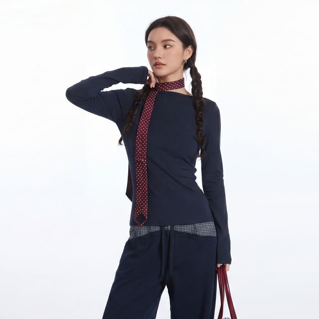 Boatneck Solid Slim-Fit Long-Sleeve Tee