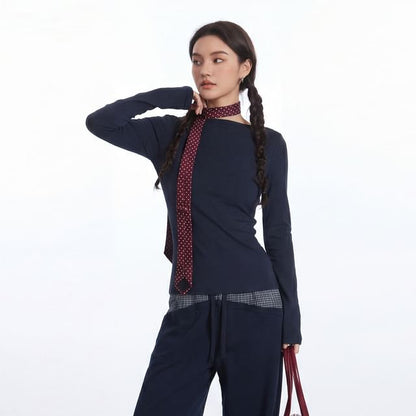 Boatneck Solid Slim-Fit Long-Sleeve Tee
