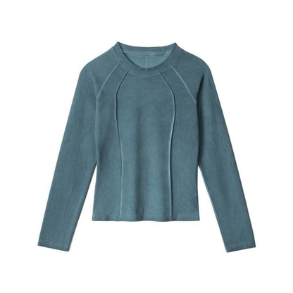 Paneled Solid Crewneck Slim-Fit Long-Sleeve Top