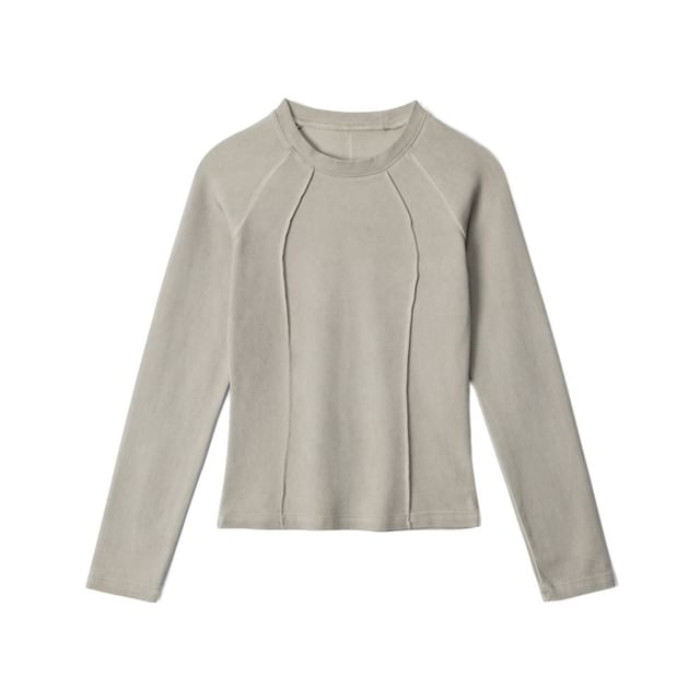 Paneled Solid Crewneck Slim-Fit Long-Sleeve Top