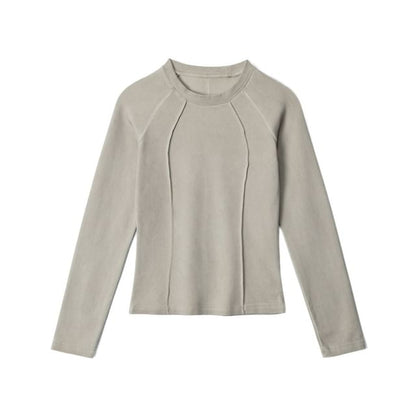 Paneled Solid Crewneck Slim-Fit Long-Sleeve Top