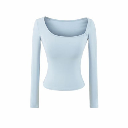 One-Shoulder Padded Top with Long Sleeves