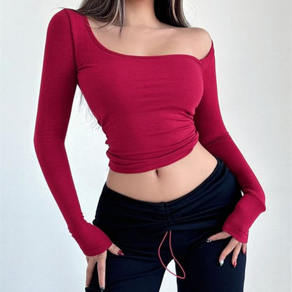 One-Shoulder Padded Top with Long Sleeves