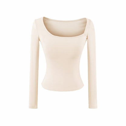 One-Shoulder Padded Top with Long Sleeves