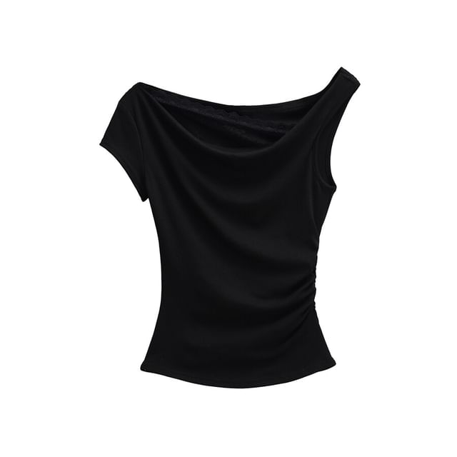 Cowl Neck Mock Two Piece Ruched Lace Top