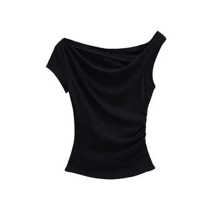 Cowl Neck Mock Two Piece Ruched Lace Top