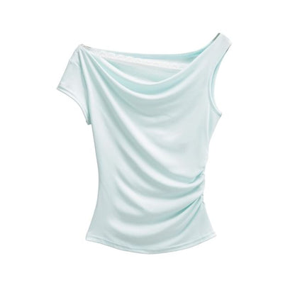 Cowl Neck Mock Two Piece Ruched Lace Top