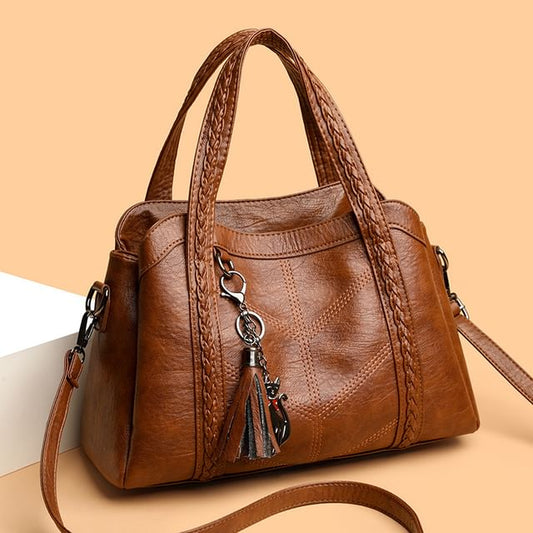 Braided Faux Leather Crossbody Tote Bag