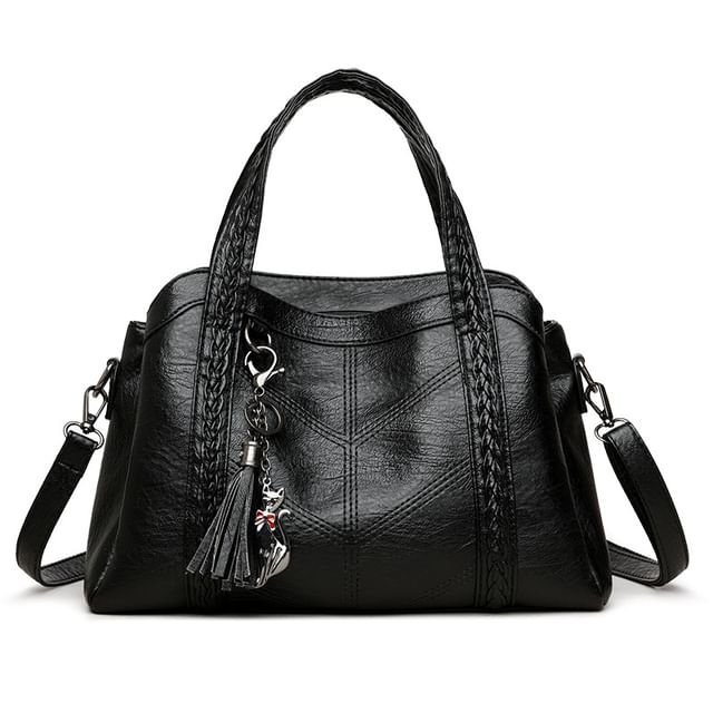 Braided Faux Leather Crossbody Tote Bag