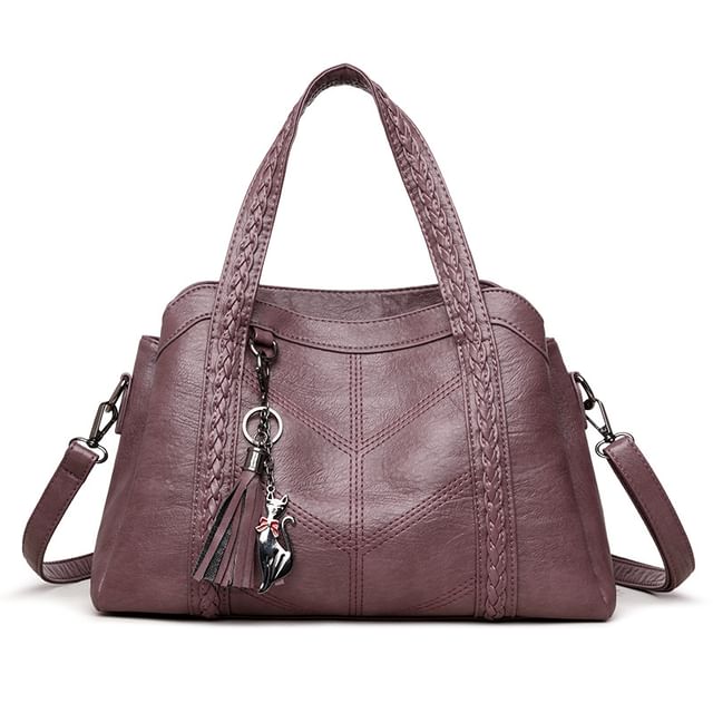 Braided Faux Leather Crossbody Tote Bag