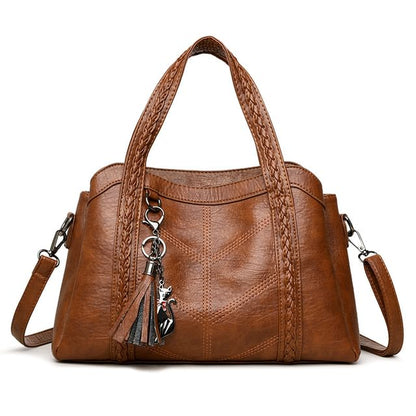 Braided Faux Leather Crossbody Tote Bag