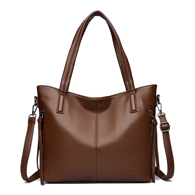 Faux Leather Crossbody Tote Bag
